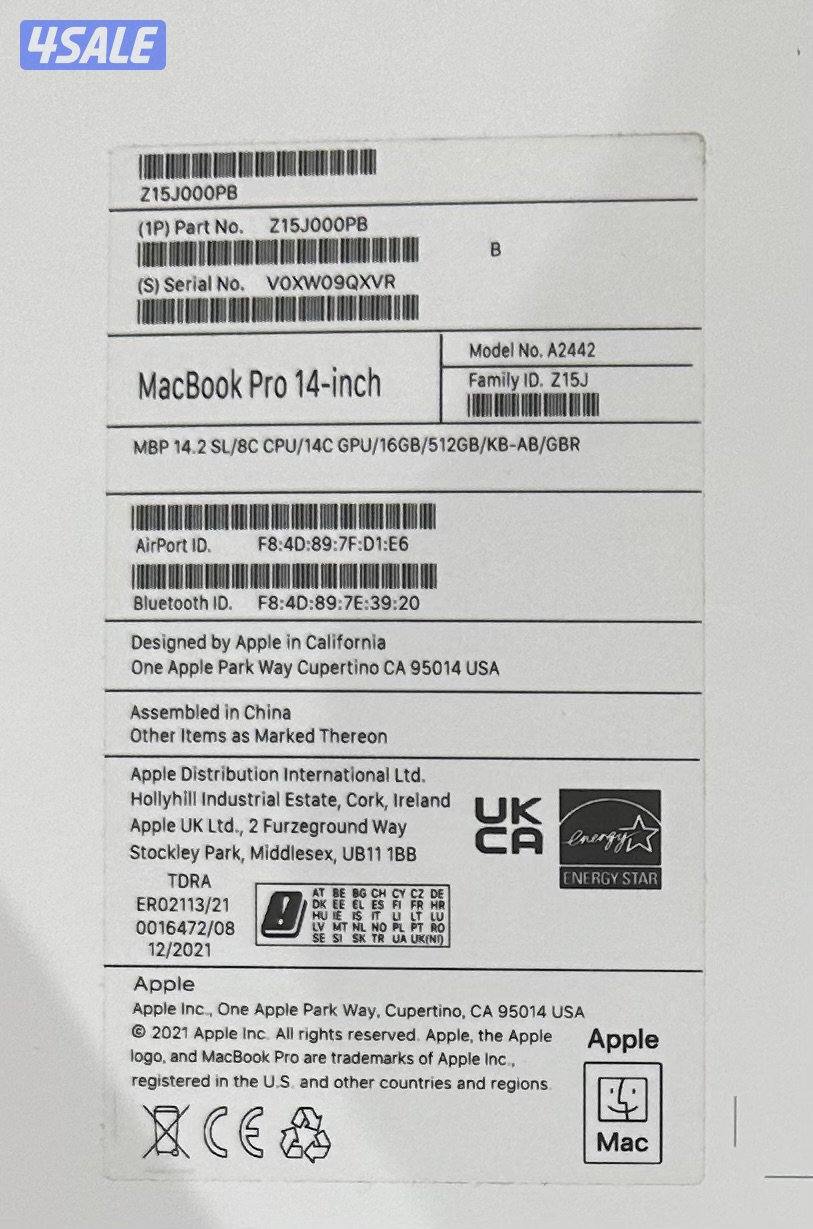 MacBook M1 Pro 14-inch 16GB RAM 512GB SSD4