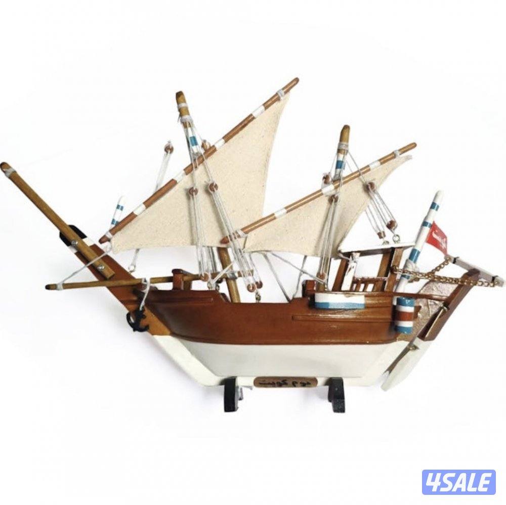 قارب خشبي مزخرف ٤٠ سم اشرعة - ديكور (بوم كويتي)0