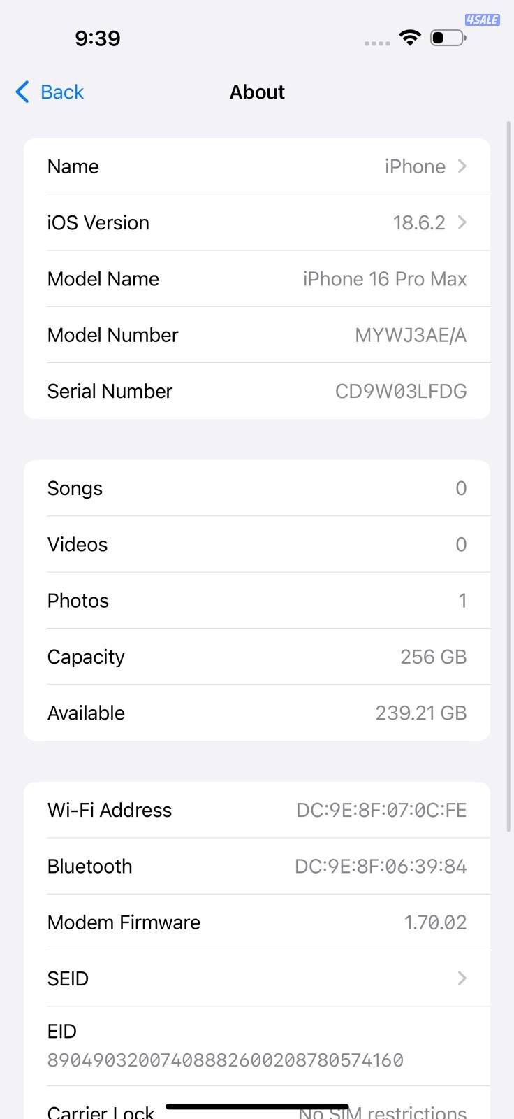 ايفون 16 برو ماكس – 256GB – ديزرت تيتانيوم iPhone 16 Pro Max 256GB Des9
