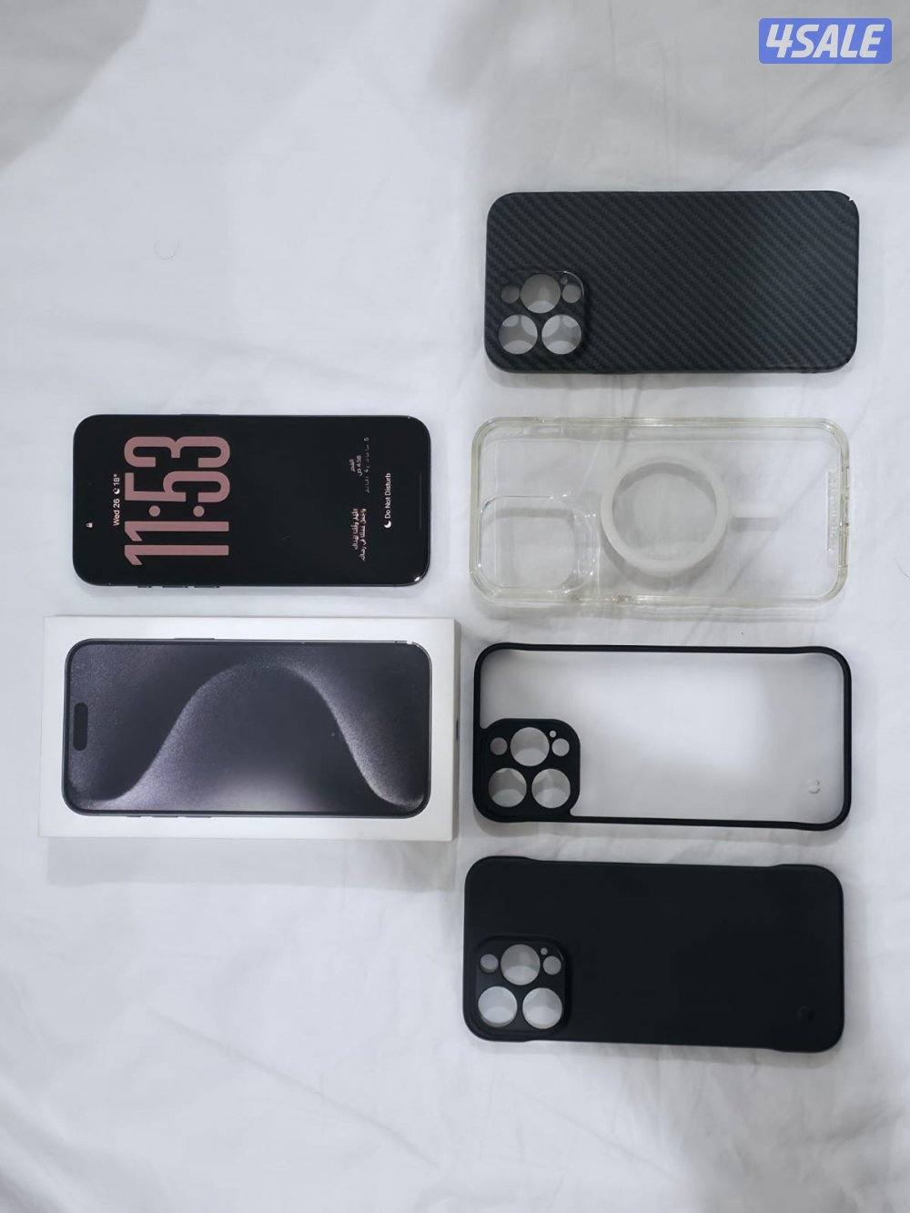 (السعر نهائي) ايفون ١٥ برو ماكس اسود ٢٥٦ مع كامل اغراضه0