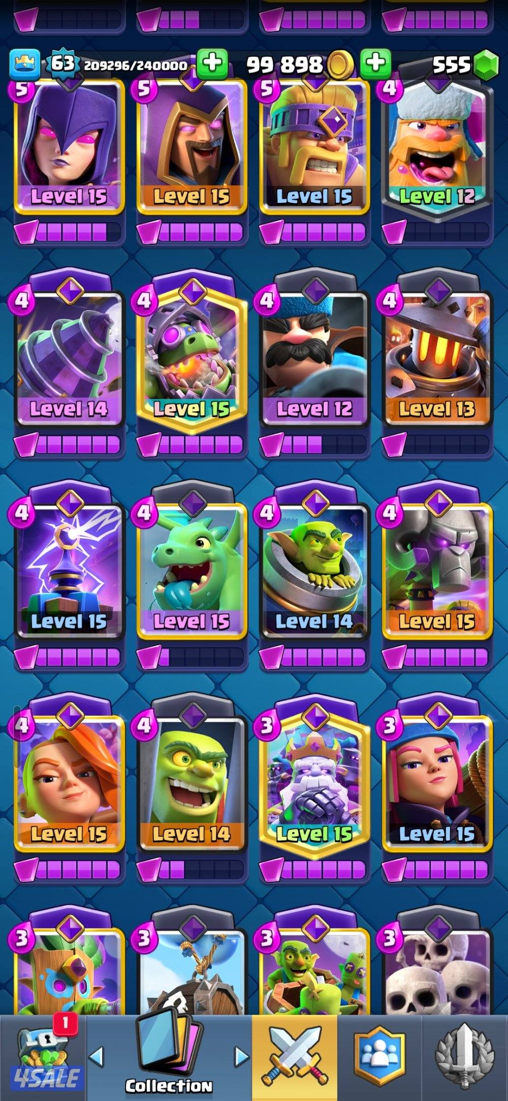 للبيع حساب كلاش رويال لفل ٦٣3