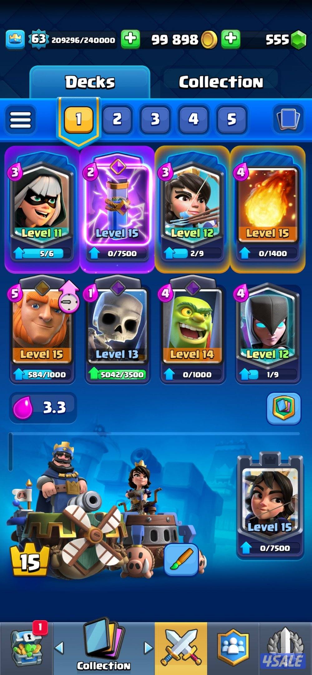 للبيع حساب كلاش رويال لفل ٦٣7