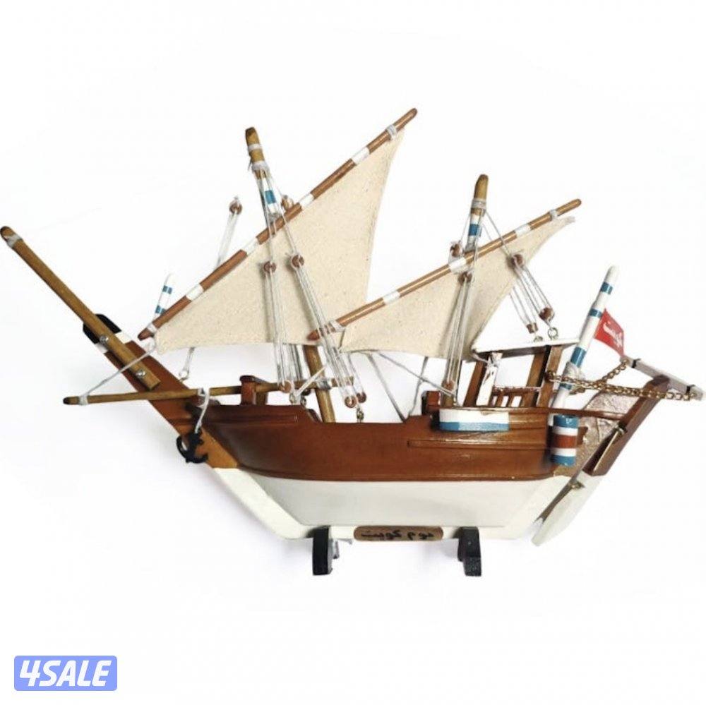 قارب خشبي مزخرف ٤٠ سم اشرعة - ديكور (بوم كويتي)1