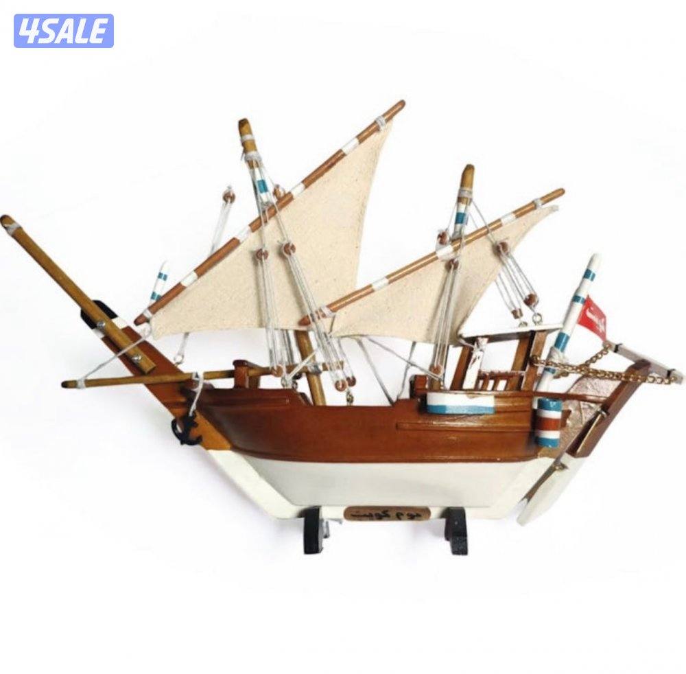 قارب خشبي مزخرف ٤٠ سم اشرعة - ديكور (بوم كويتي)2