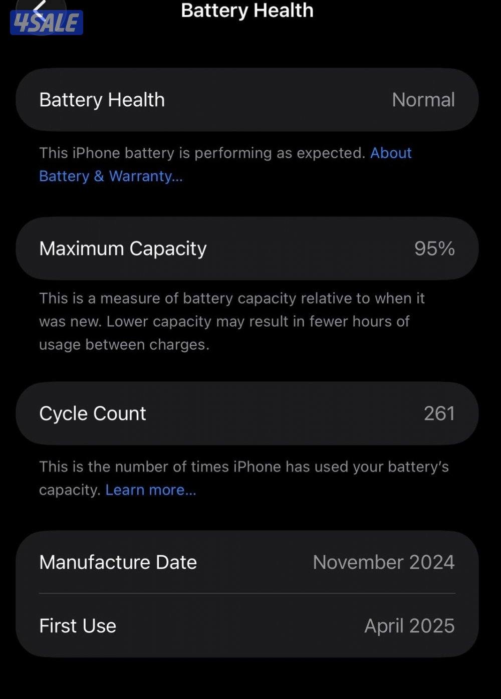 ايفون 16 برو ماكس كالجديد تمام غير مفتوح بدون خدش البطارية 95٪0
