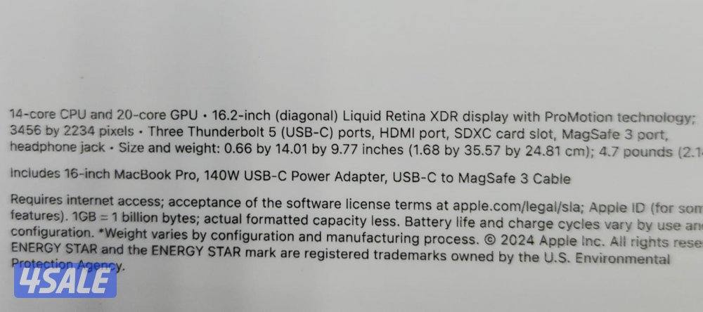 للبيع MacBook Pro 16 inch M4/512 SSD/ 24GB ramجديد  مصكر بالكرتون2