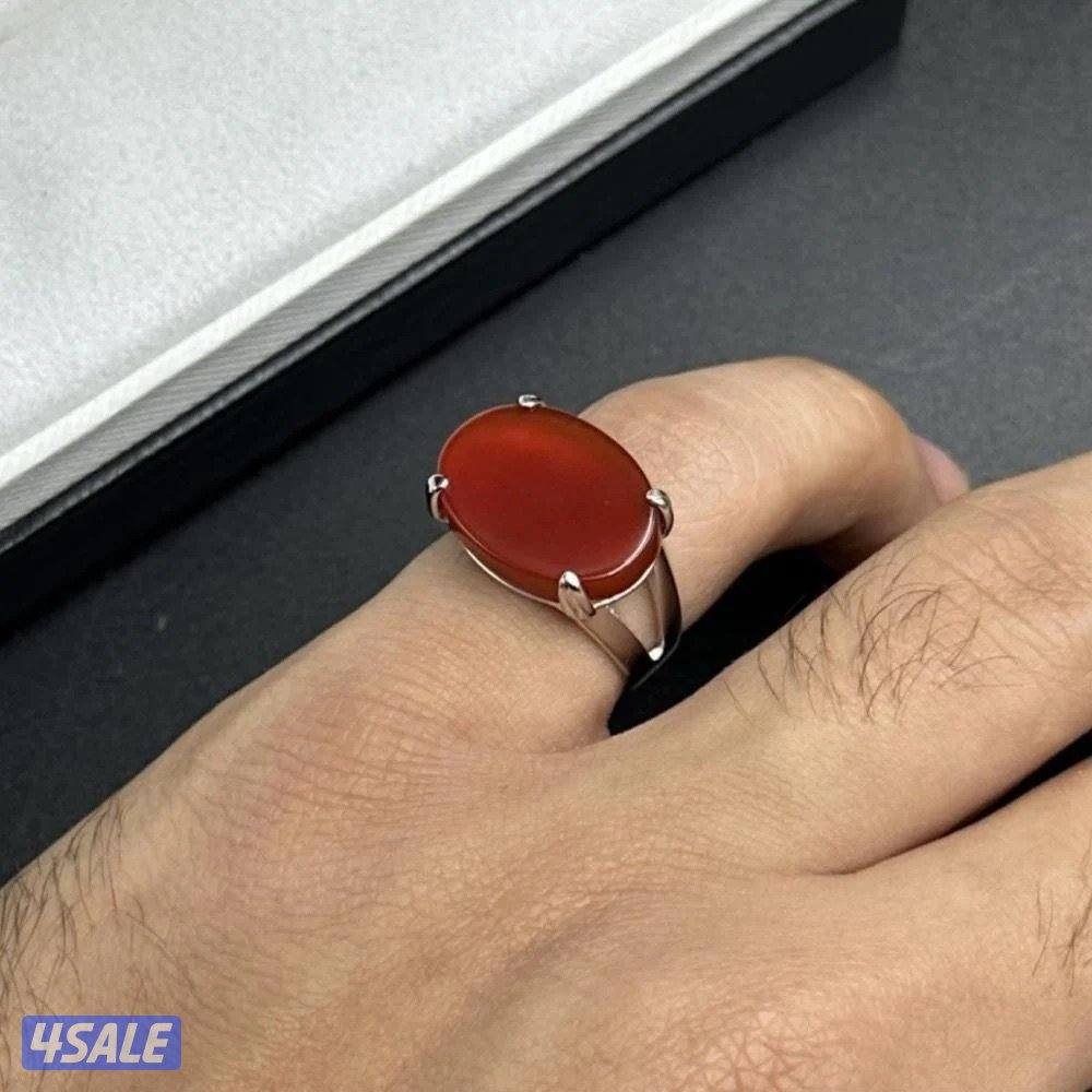 خاتم ٩٢٥ فضة وحجر عقيق1