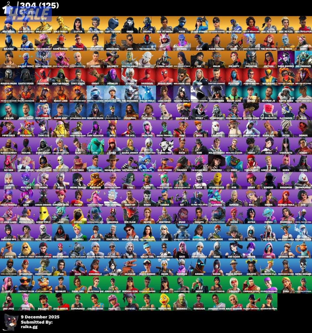 حساب فورت نايت 304 سكن على السوم0