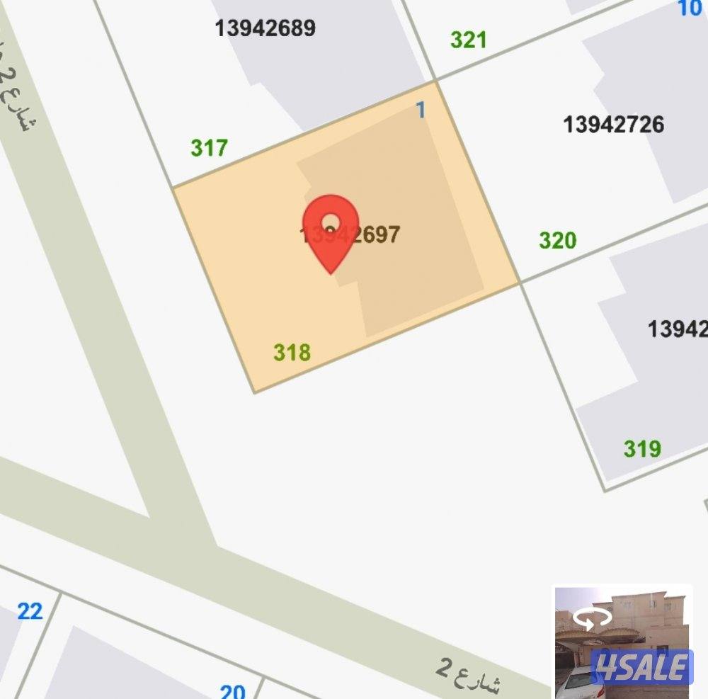 للبيع بيت في الظهر قطعه 5 موقع زاوية المساحة 278 دورين وشقه الارضي0