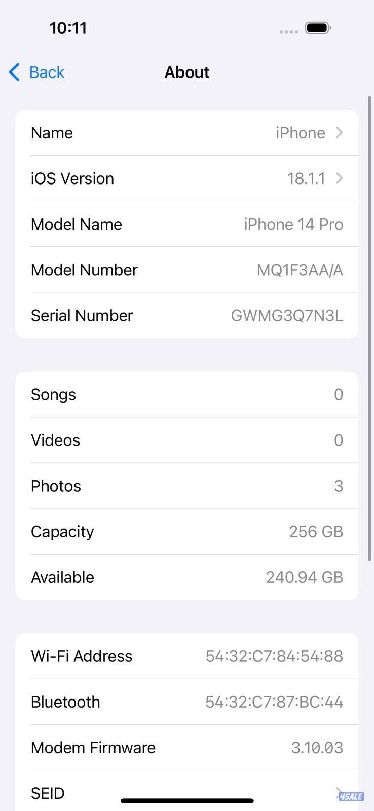 آيفون 14 برو – 256GB – بنفسجي – 81٪ iPhone 14 Pro 256GB Purple,Battery8