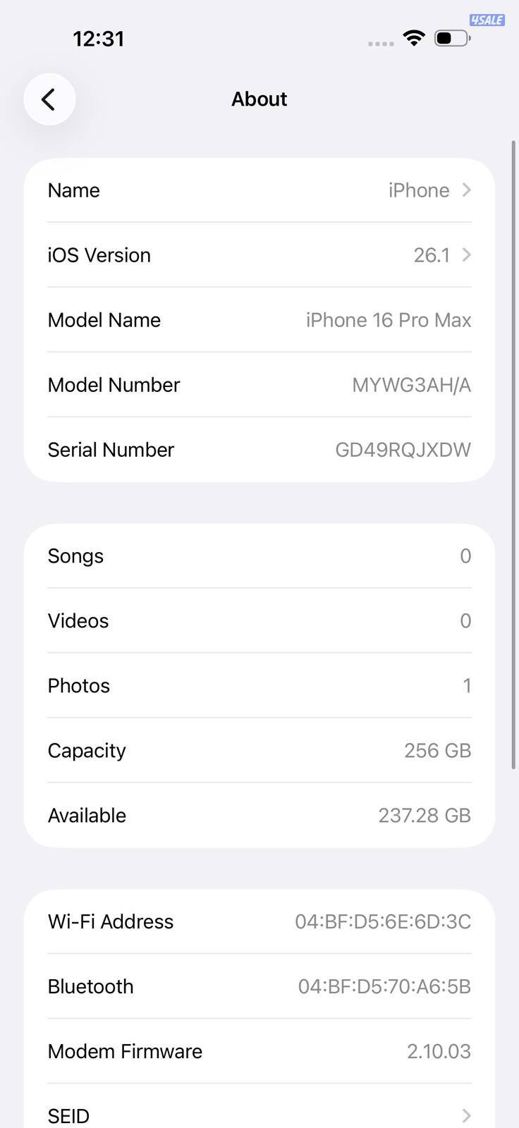ايفون 16 برو ماكس – 256GB – أسود – 82٪ iPhone 16 Pro Max 256GB Black9