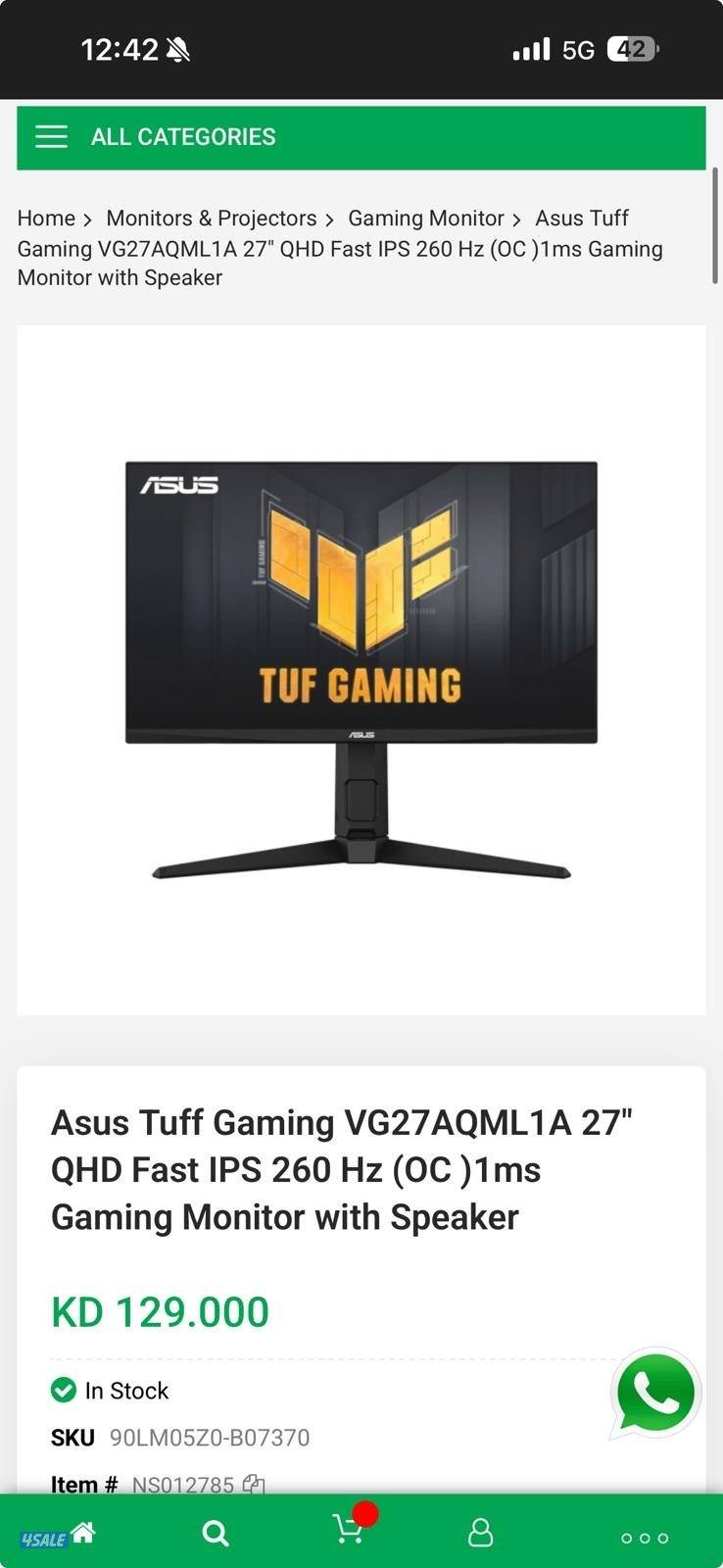 للبيع شاشة ASUS TUF Gaming VG27AQMLA مواصفات نادرة وسعر ممتازة4