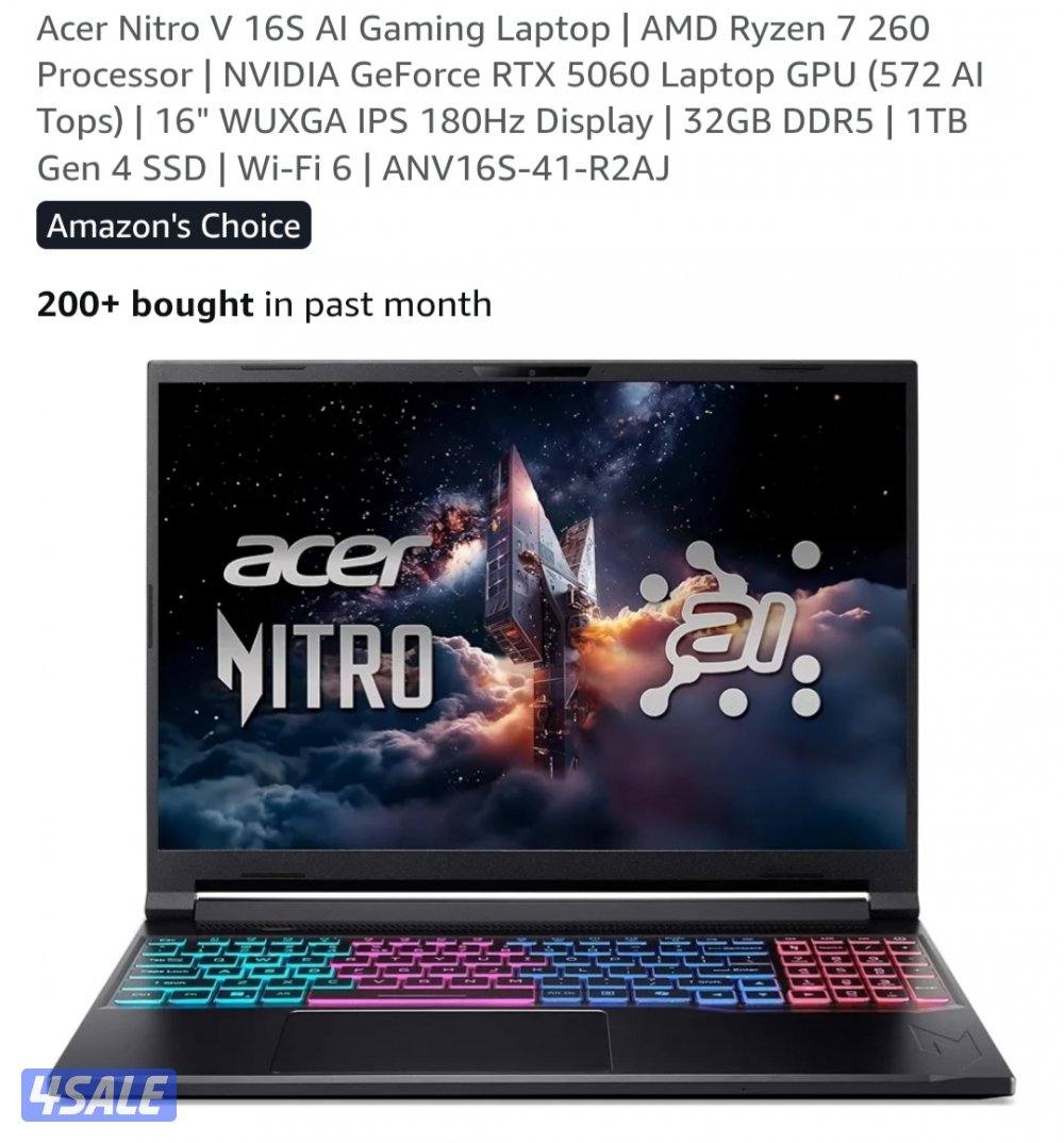 Acer Nitro V 16S, 16" FHD+ 180Hz, RTX 5060, Ryzen AI 70