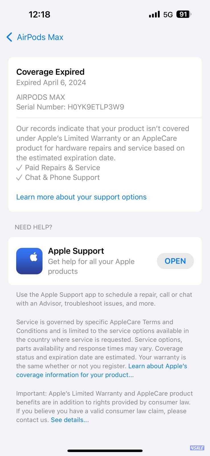 ابل ايربودز ماكس – رمادي مستعملة نظيفة Apple AirPods Max Wireless – G11