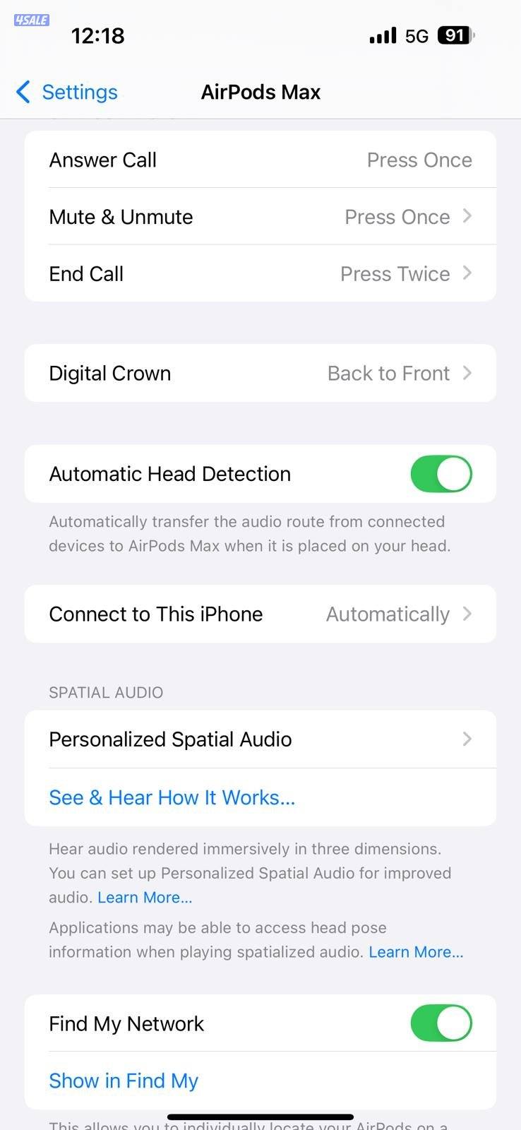 ابل ايربودز ماكس – رمادي مستعملة نظيفة Apple AirPods Max Wireless – G12