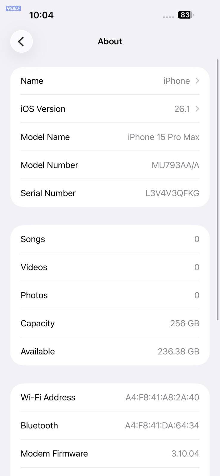ايفون 15 برو ماكس – تيتانيوم – 86٪ iPhone 15 Pro Max 256GB Natural ,12