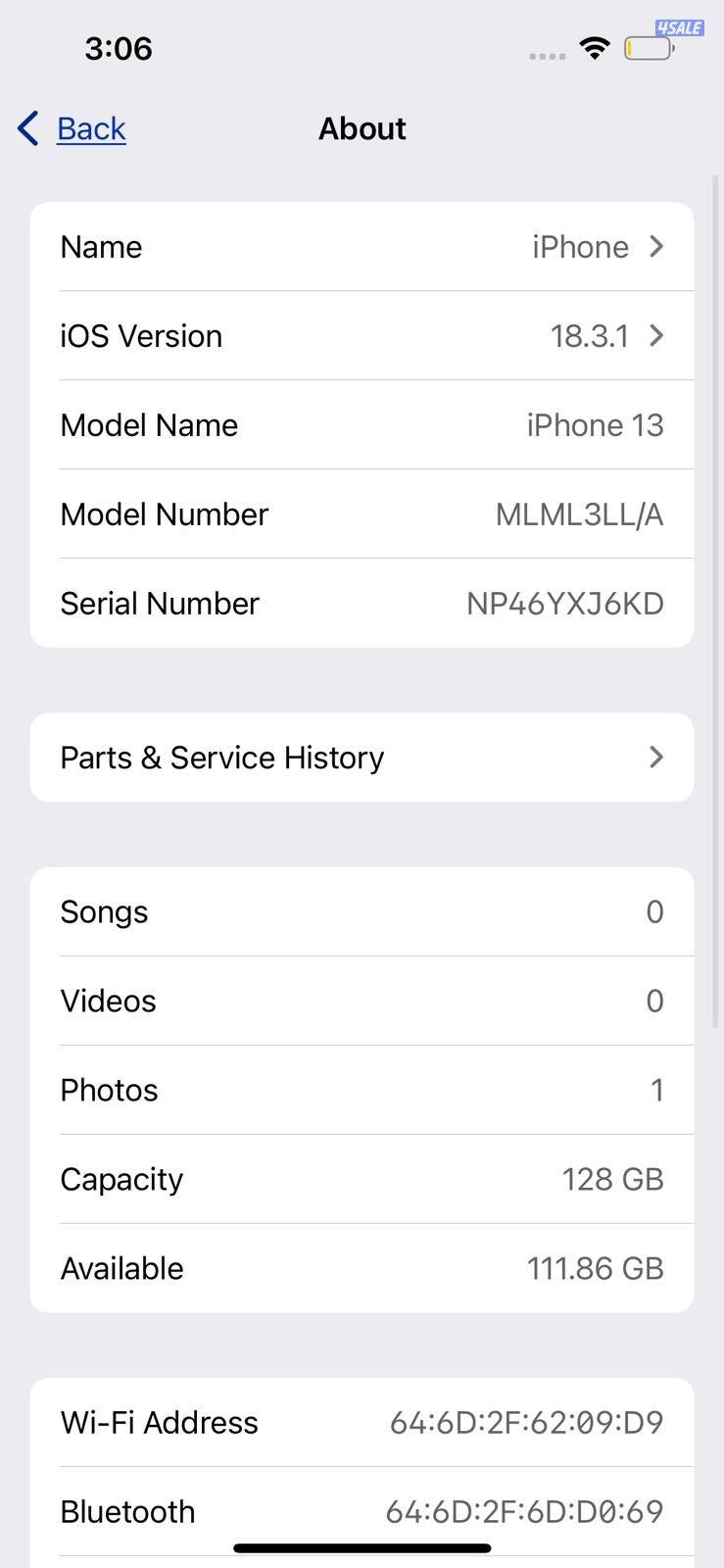 ايفون 13 – 128GB – أسود –  iPhone 13 128GB Black, Battery 76%2