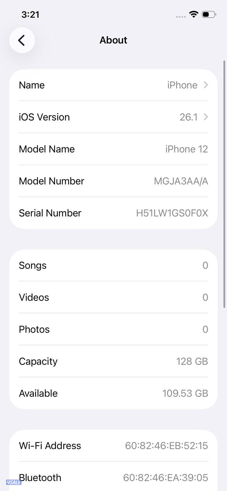 ايفون 12 – 128GB – أسود – 90٪ iPhone 12 128GB Black, Battery3