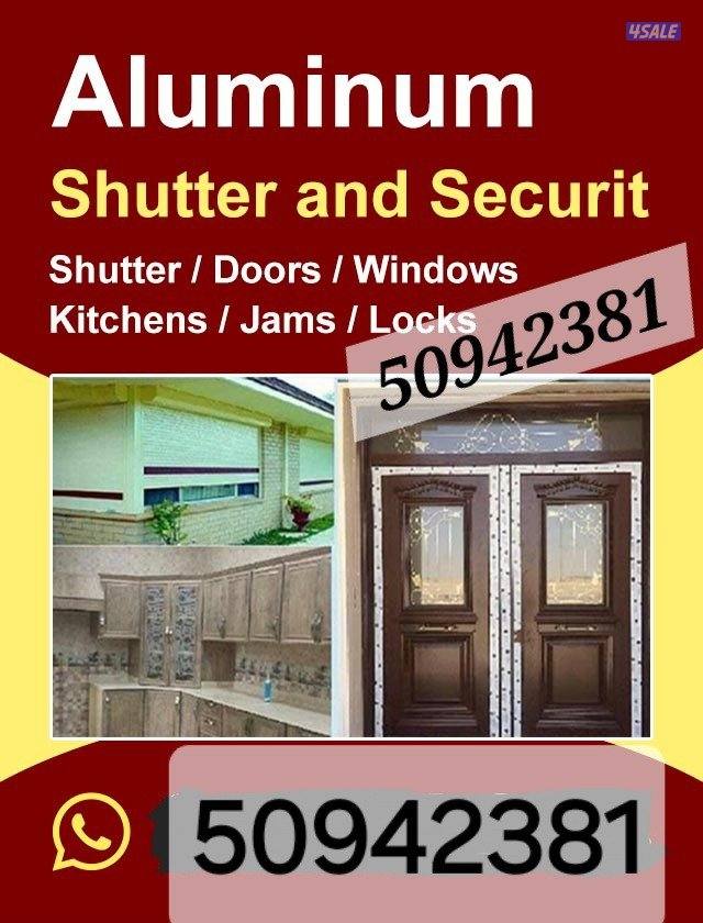 Almunium doors windows rolling shutter and Carpentery work and repai0