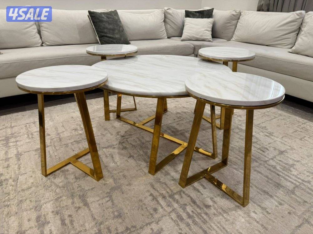 طاولة رخام كبيرع مع ٤ طاولات رخام تقديم0