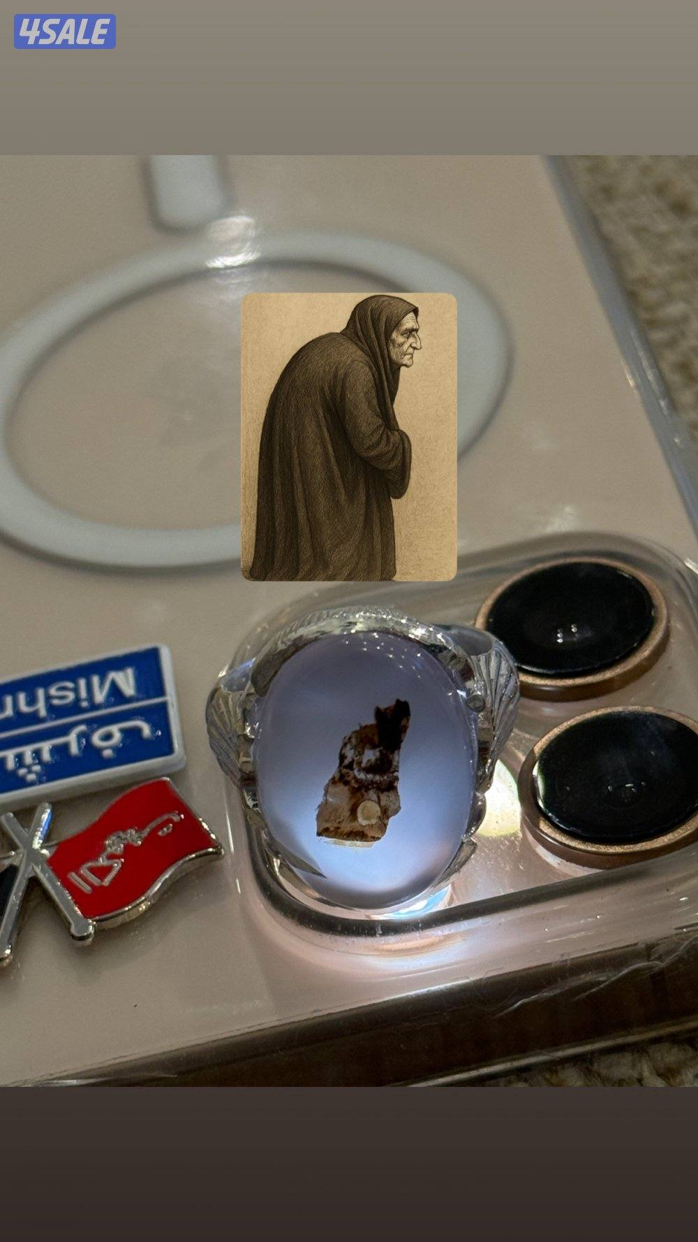 خاتم فضه و فص عقيق مصور عجوز على السوم0