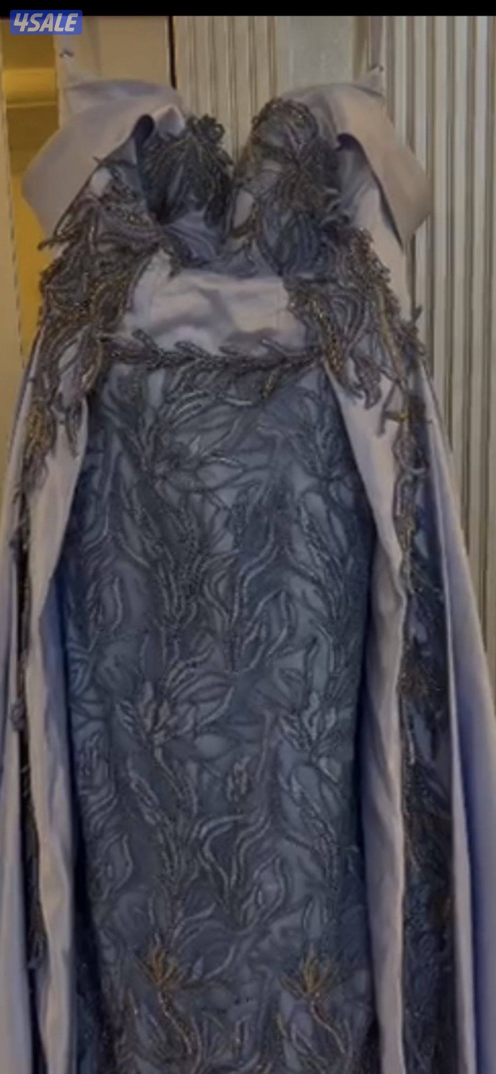 فستان سماوي شغل مصمم خاص راقي بالبس1