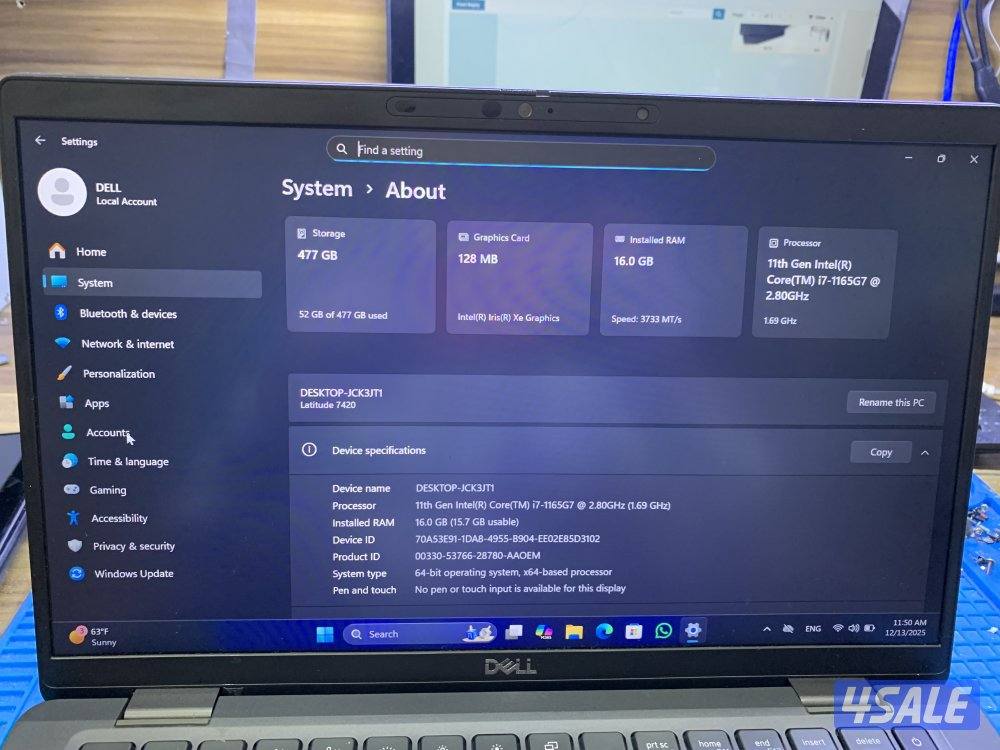 dell latitude 7420 laptop core i7 11thgen Ram 16gb ssd nvme 5121