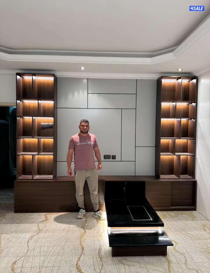 مكتبة تلفزيون بالاضاءة خشب ملامين4