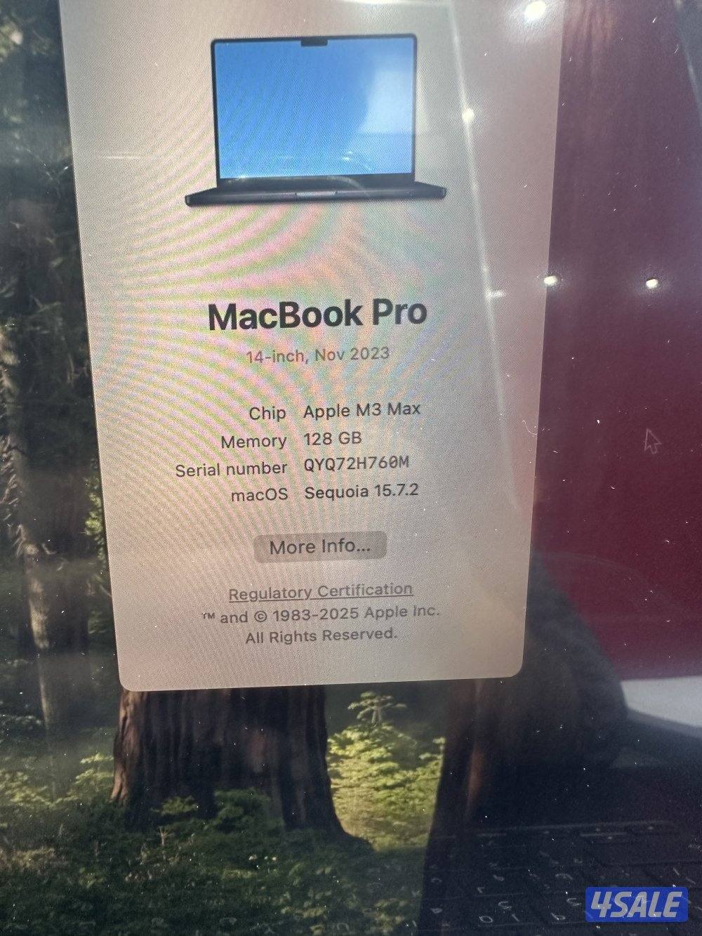 MacBook Pro m3 max- 128GB raam -4TB SSD cycle 31 battery 100%2