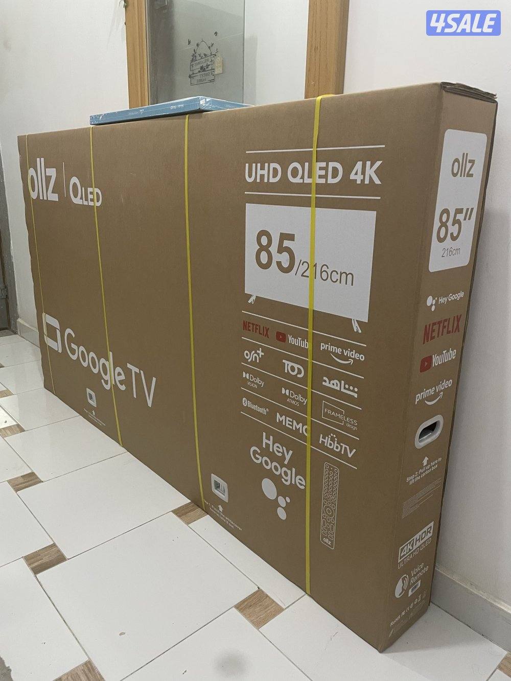 تلفزيون 85 بوصه QLED اعلي مواصفات 2025 جديد بالكرتون توصيل 24 ساعه0