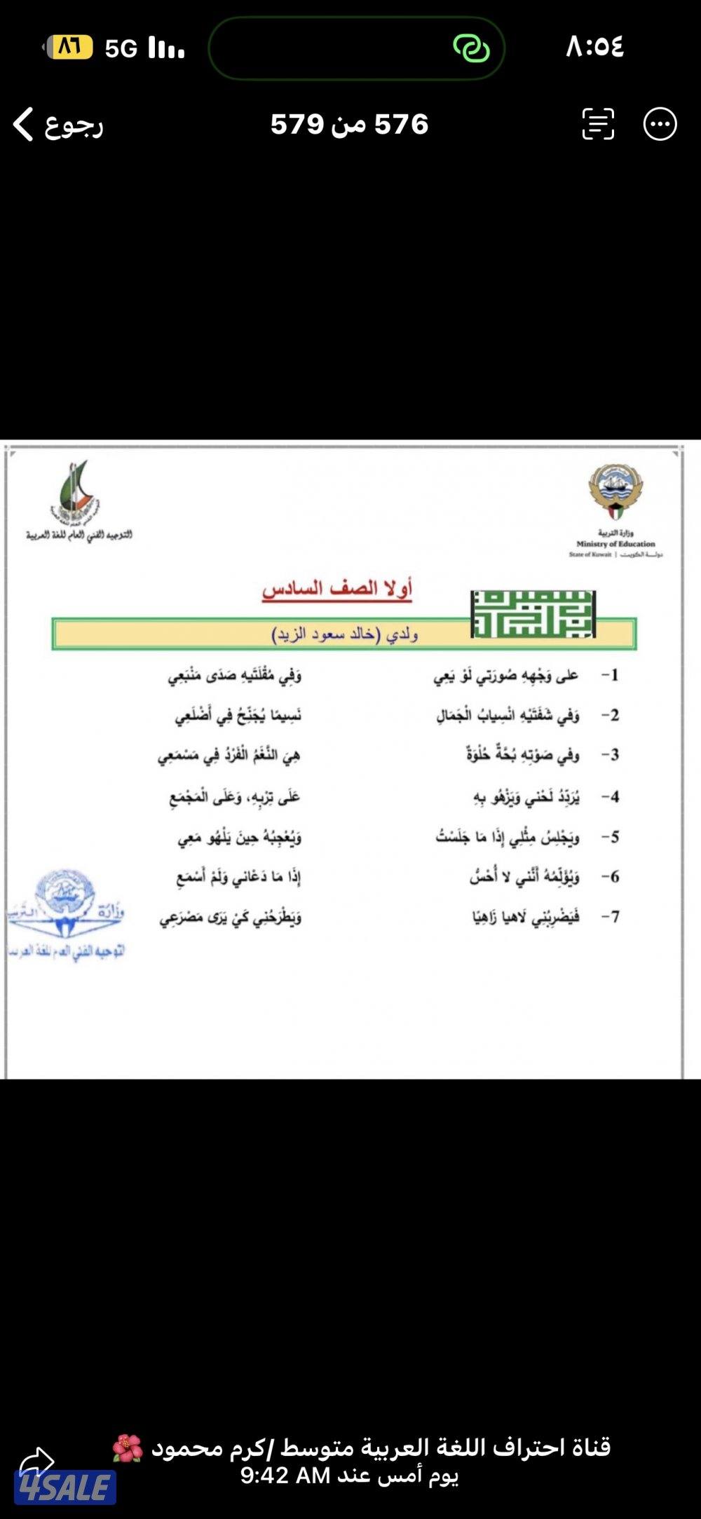 مدرس أول لغه عربيه جميع المراحل التعليمية ابتدائي و متوسط وثانوي خب5