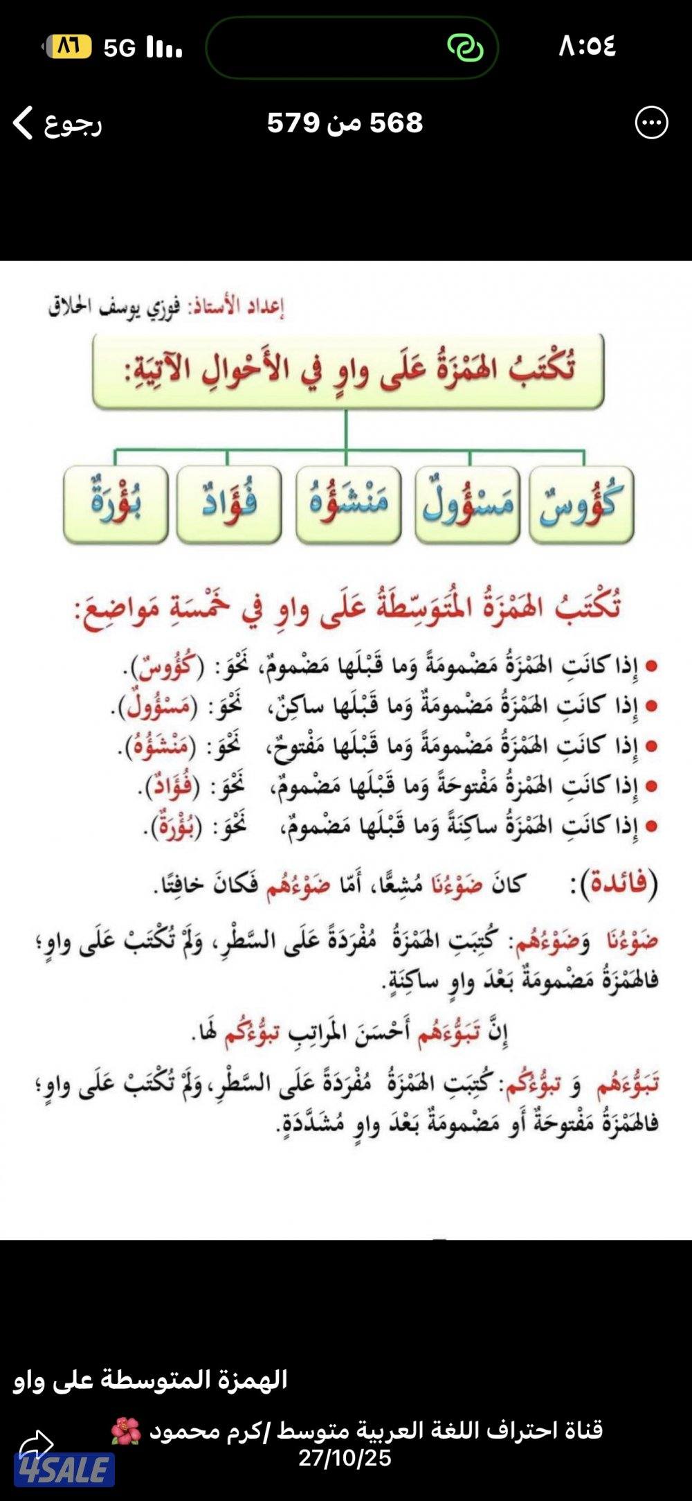 مدرس أول لغه عربيه جميع المراحل التعليمية ابتدائي و متوسط وثانوي خب8