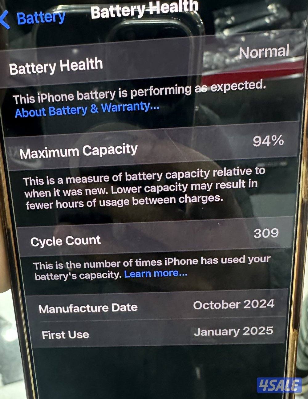 iPhone 16 pro max Black Titanium 256GB storage cycle 309 battery 94% u1