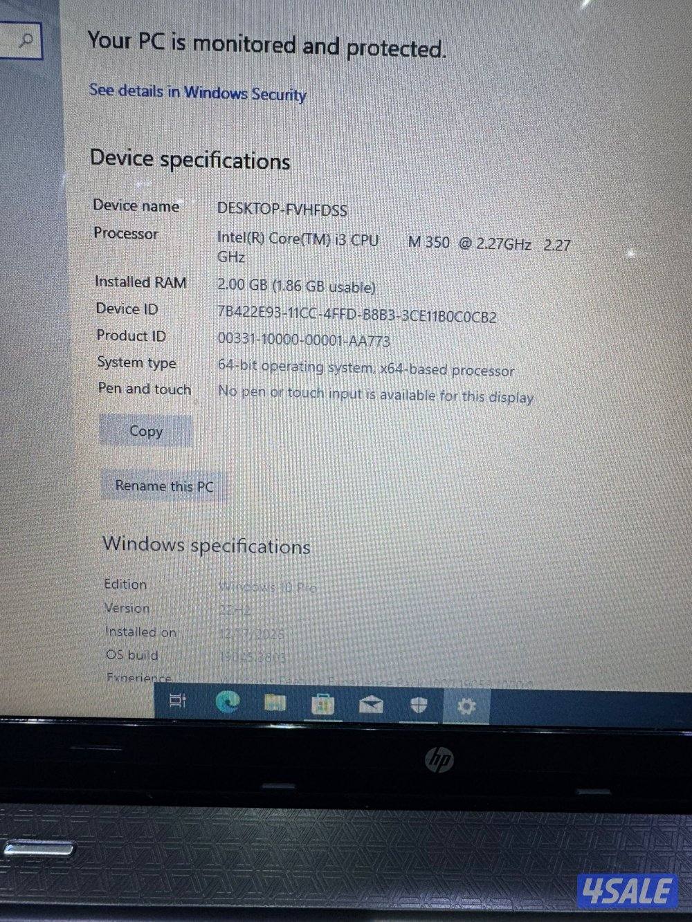 Hp i3
Ram 2GB
SSD 240GB
Display 15.6inch2