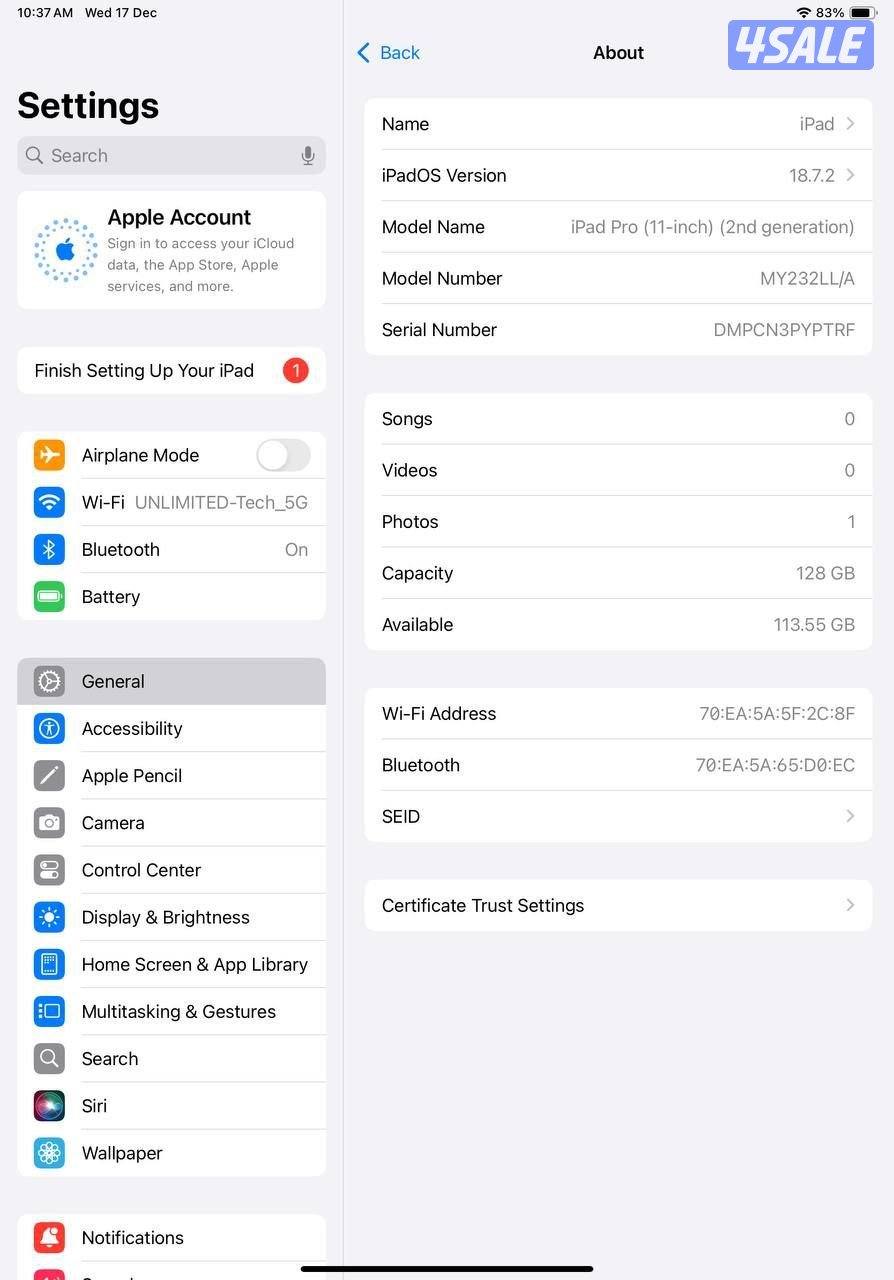 ايباد برو 11 انش (الجيل الثاني) – 128 جيجا  iPad Pro 11-inch (2nd Gen)8