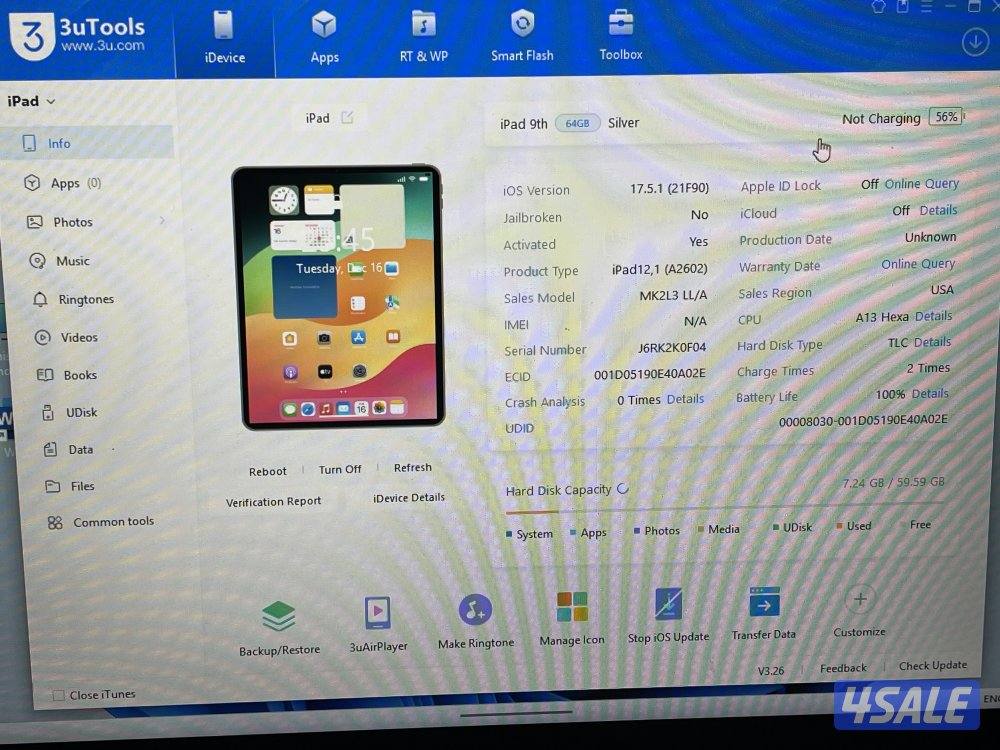 ايباد ابل 9 التاسع 64 قيقا نظيف جدا مو مفتوح بطارية 100 مع الشحن6