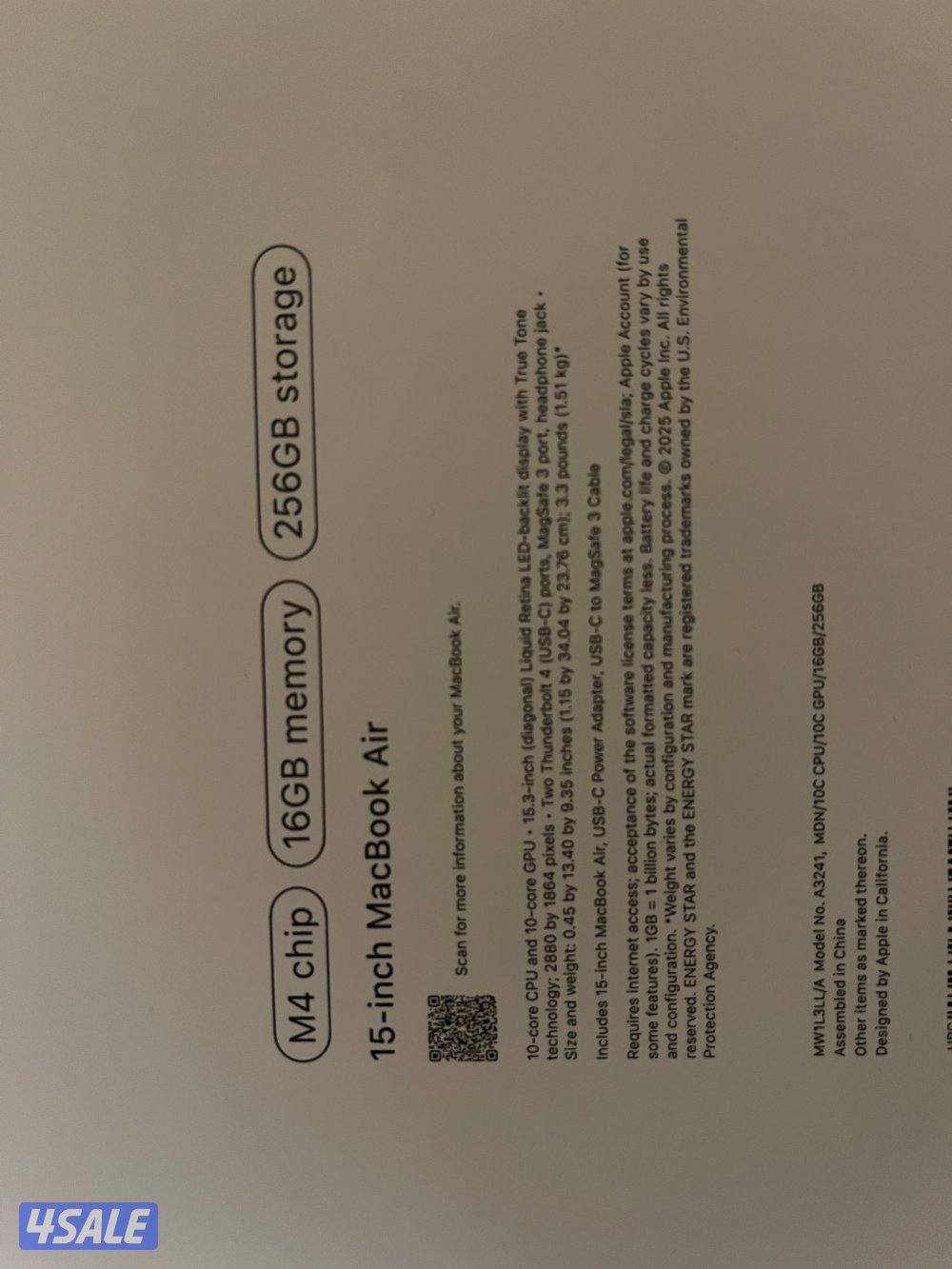 MacBook Air 15” (2025) – Apple M4 – Like New1