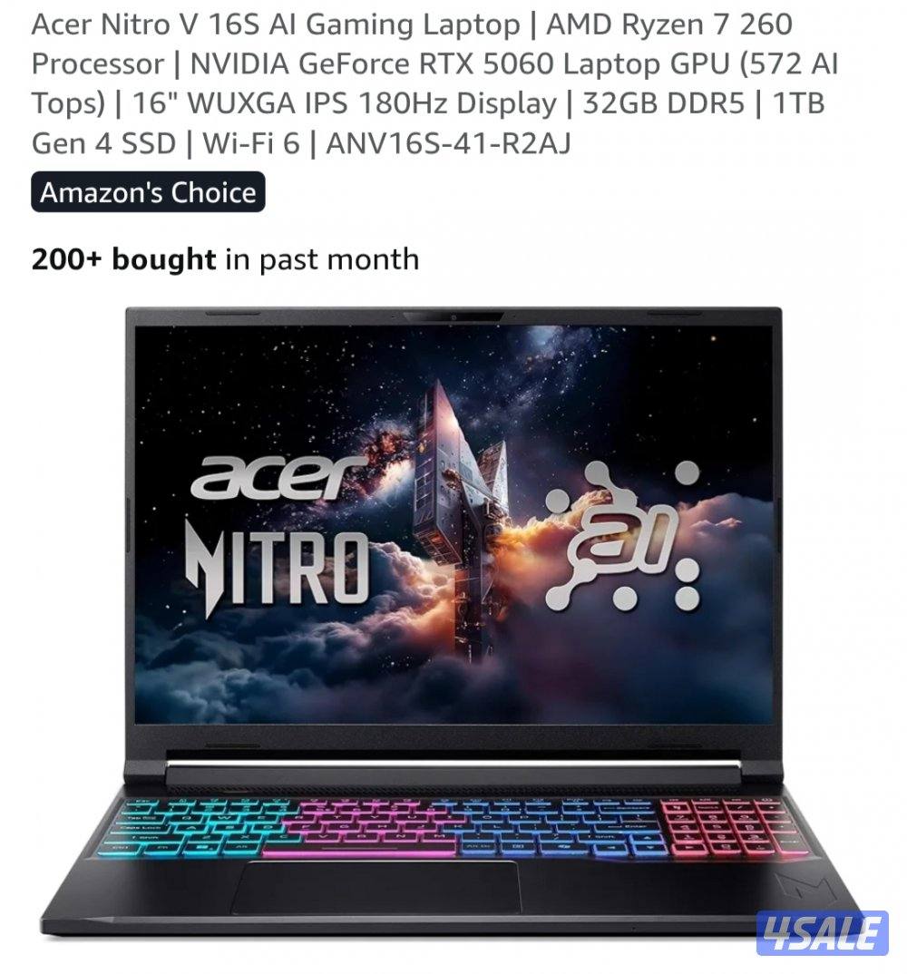 Acer Nitro V 16S, RTX 5060, Ryzen AI 7, 32GB RAM, 1TB SSD0
