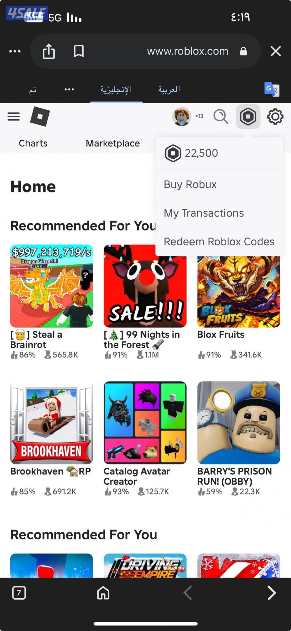 حساب روبلوكس فيه 22.5K روبوكس1