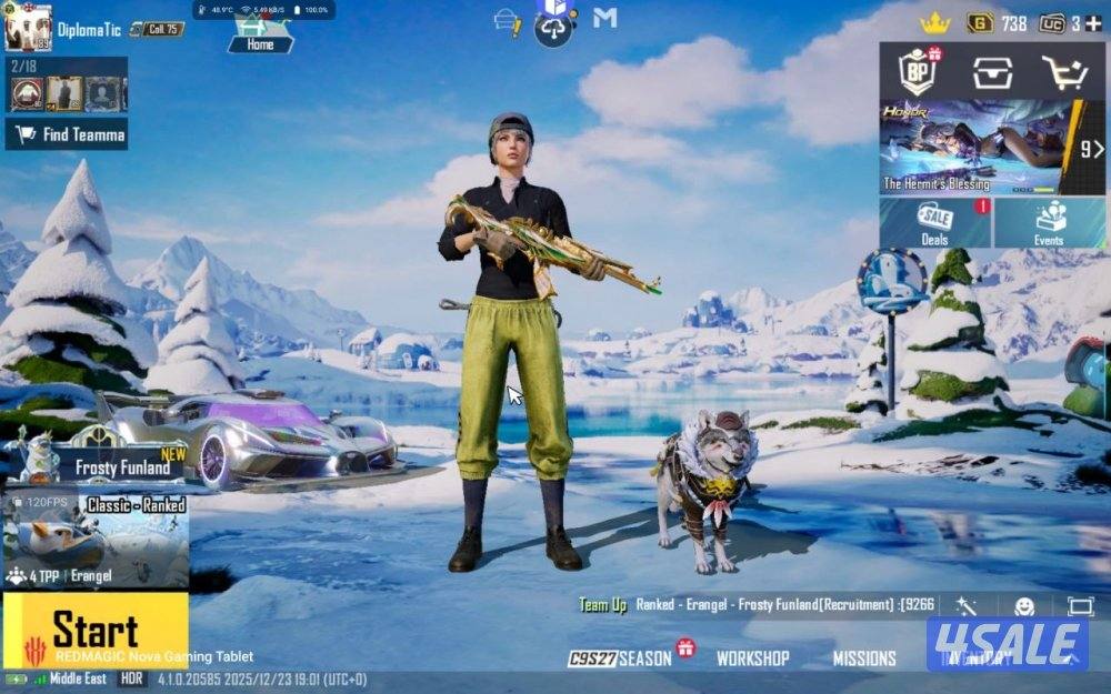 للبيع حساب ببجي 218 مثك 80 سلاح0