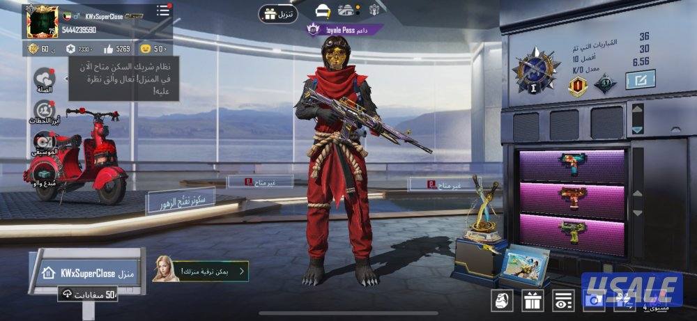 حساب ببجي لفل 75 و9 اسلحه كيل مسج و٧٣ ميثك0