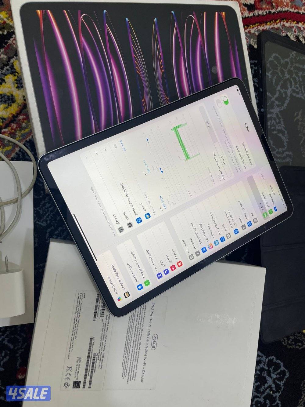 ايباد ابل برو 11انش 256 قيقا m2 معالج ام تو بطارية 87 مع الاغراض3