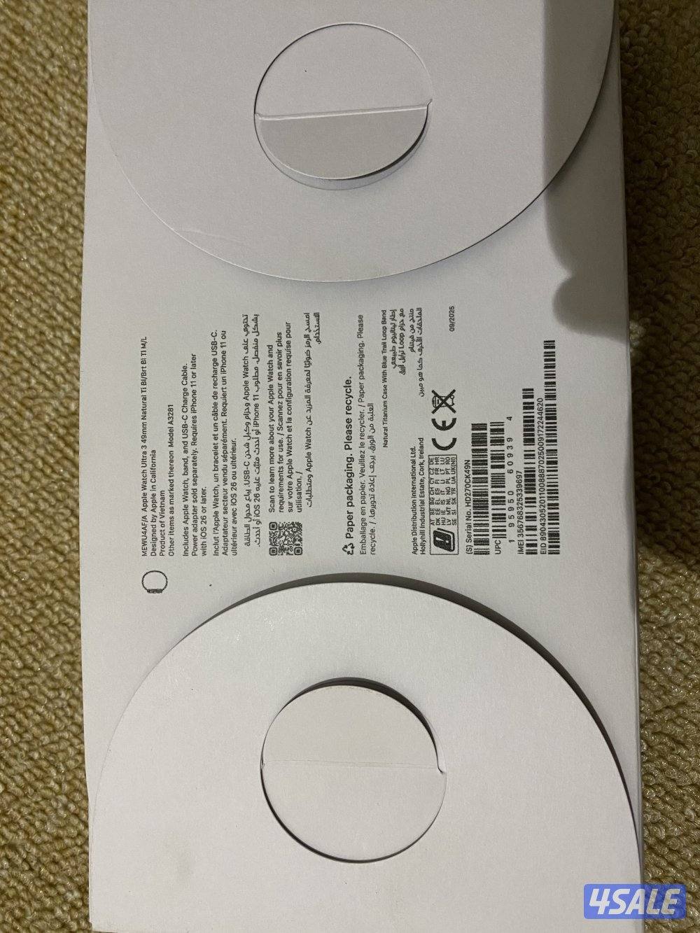 ابل واتش الترا 3  لم تستخدم الا ايام بطارية 100%2