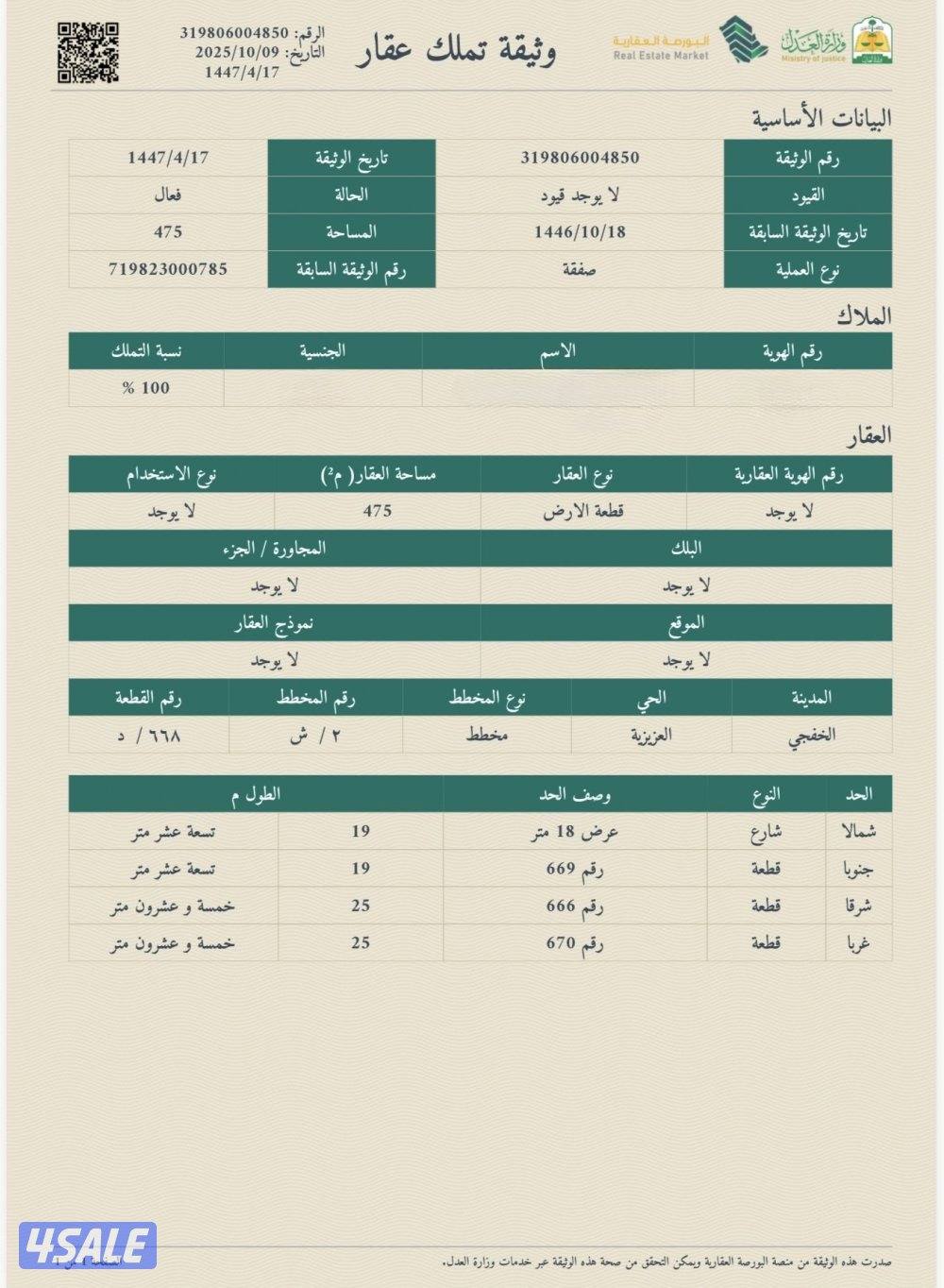 للبيع ارض في الخفجي0