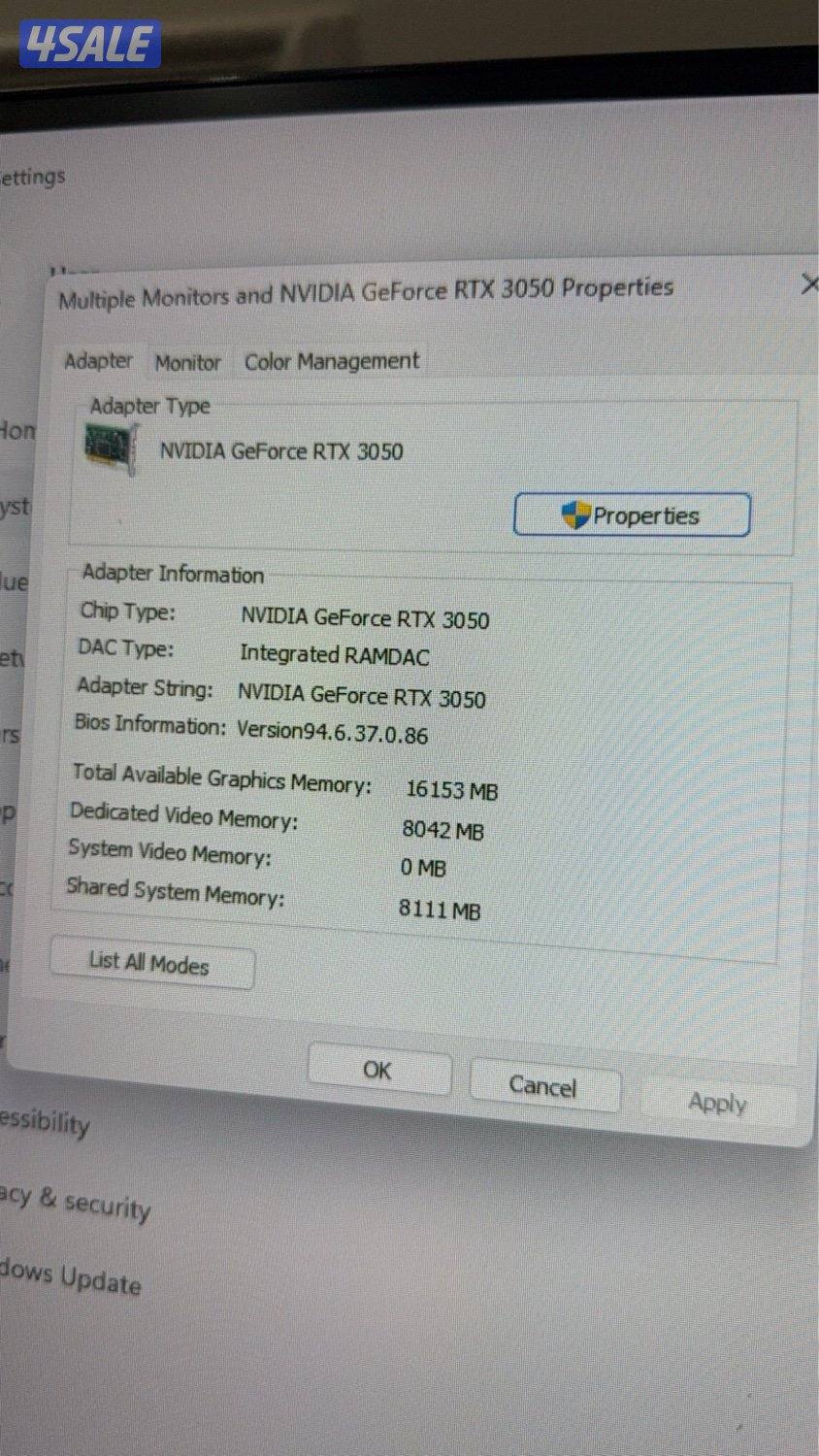 كرت الشاشه 3050rtx رام16 i512400 مع شاشه 27انش 240هرتز وماوس وكييورد0