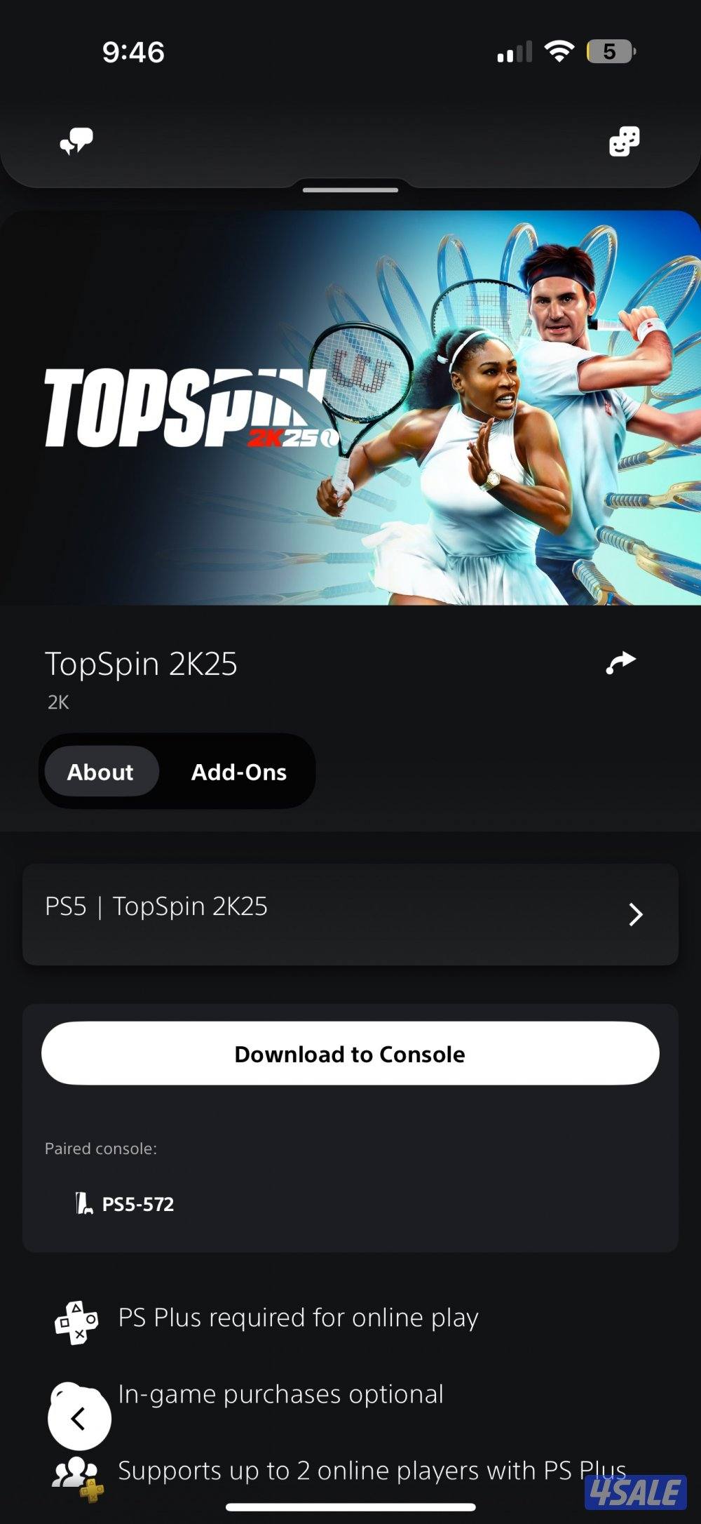 للبيع سوني ٥ مع حساب فيفا3