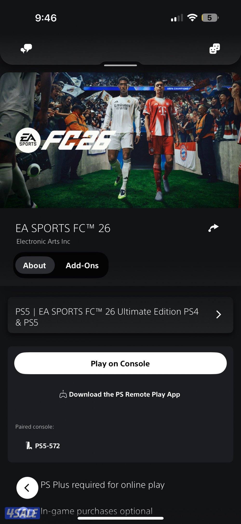 للبيع سوني ٥ مع حساب فيفا4