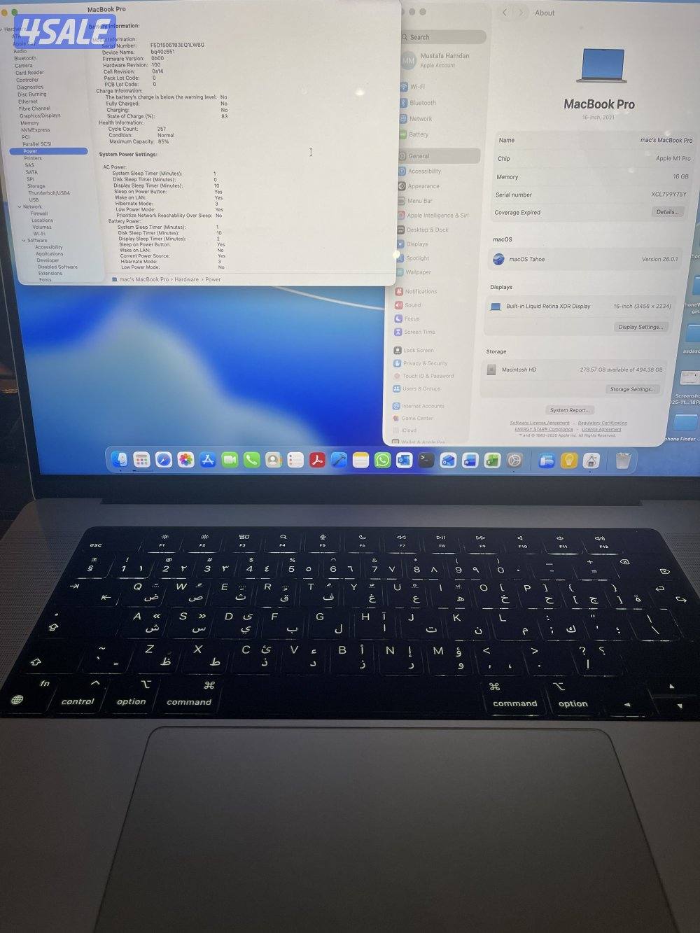 Apple MacBook Pro M1 for sale 512HD 16 GRAM 16 Inch Screen excellent C9