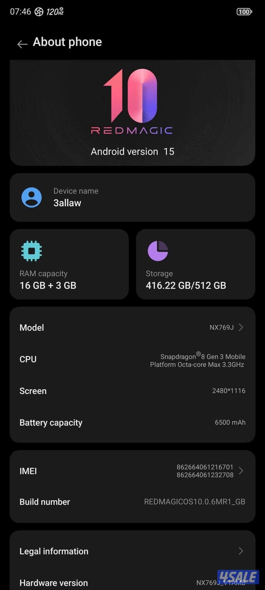 RedMagic 9 Pro, 512 GB, 16 GB Ram2