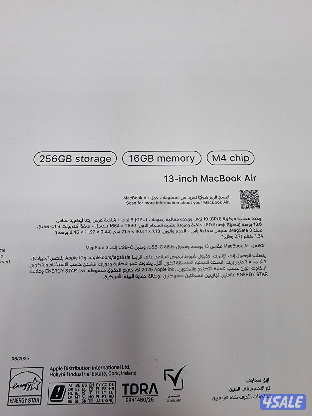 4SALE MACBOOK AIR 13.6 INCH M4 16 RAM 256 SSD NEW1